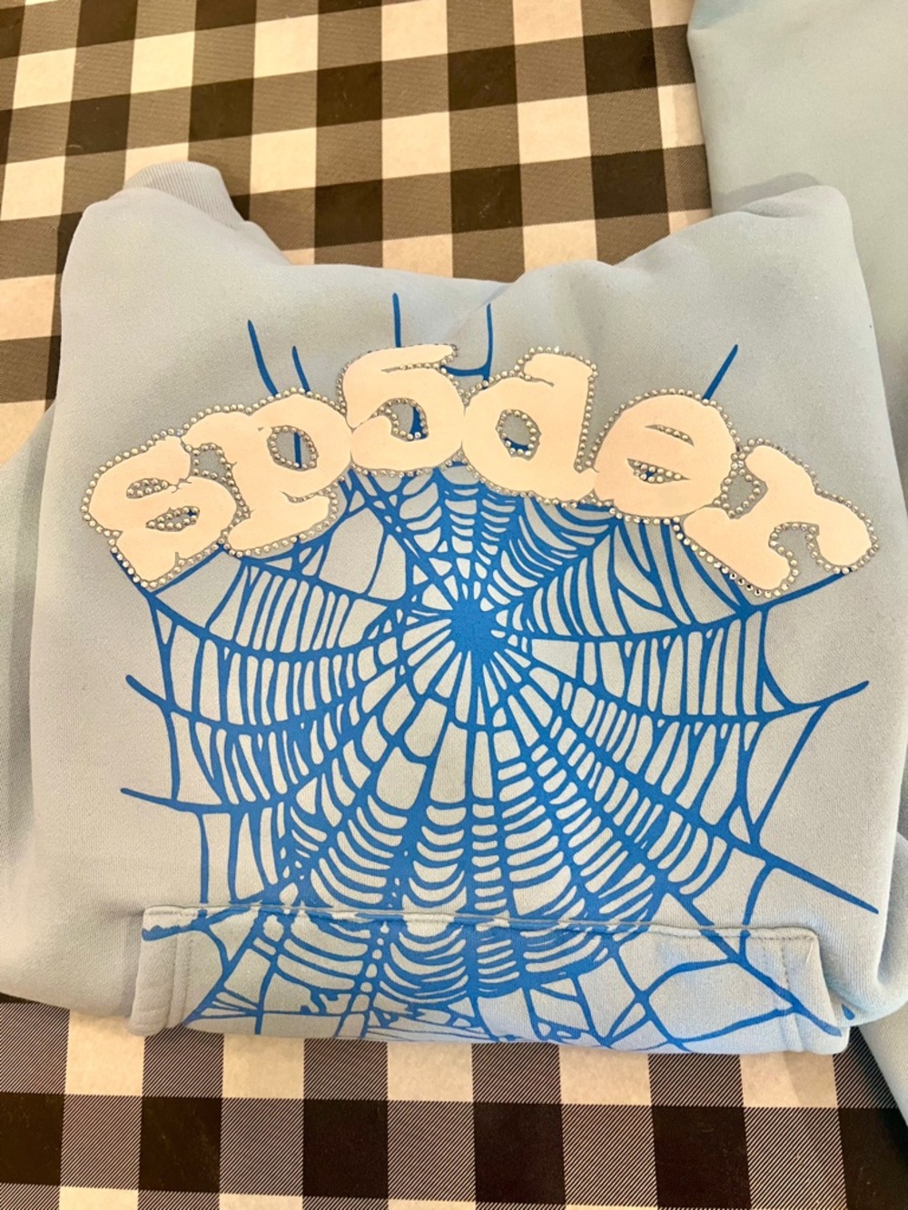Light Blue Sp5der Web Graphic Sweatshirt size large. Excellent condition!